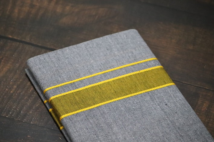 Grey Dhoti with Fancy Yellow Border - 2mtr