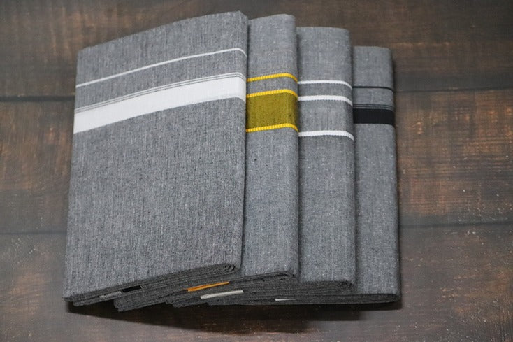 Grey Dhoti with Mixed Border(4 Piece Combo)-2mtr