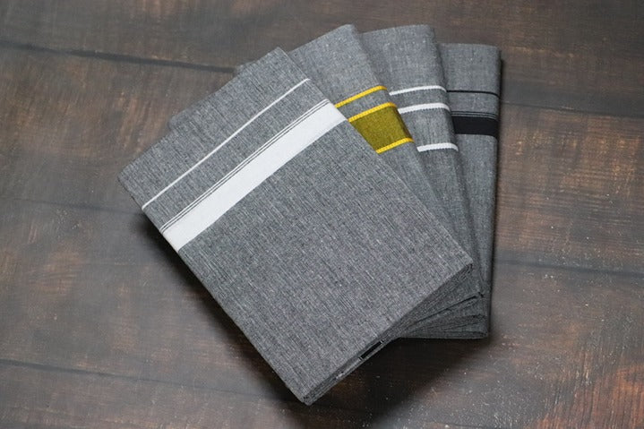 Grey Dhoti with Mixed Border(4 Piece Combo)-2mtr