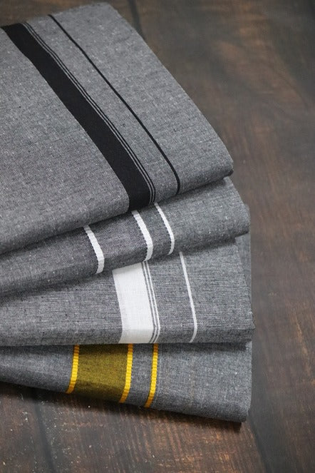 Grey Dhoti with Mixed Border(4 Piece Combo)-2mtr