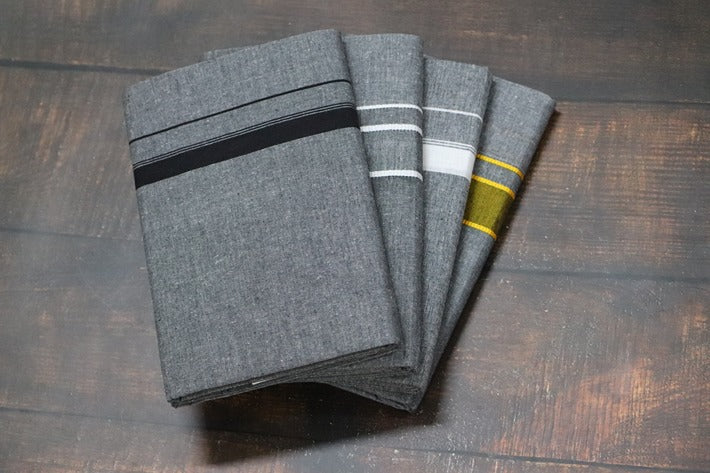 Grey Dhoti with Mixed Border(4 Piece Combo)-2mtr