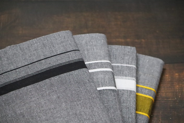 Grey Dhoti with Mixed Border(4 Piece Combo)-2mtr