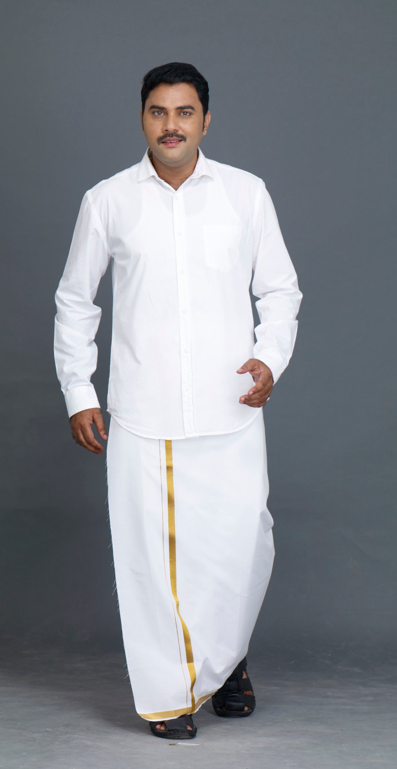 Jari White 30k Dhoti - (3.90mtr = Double)