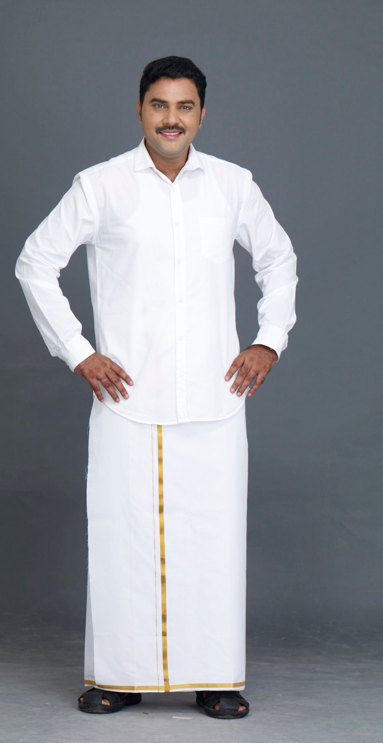 Jari 20k White Dhoti - 2mtr