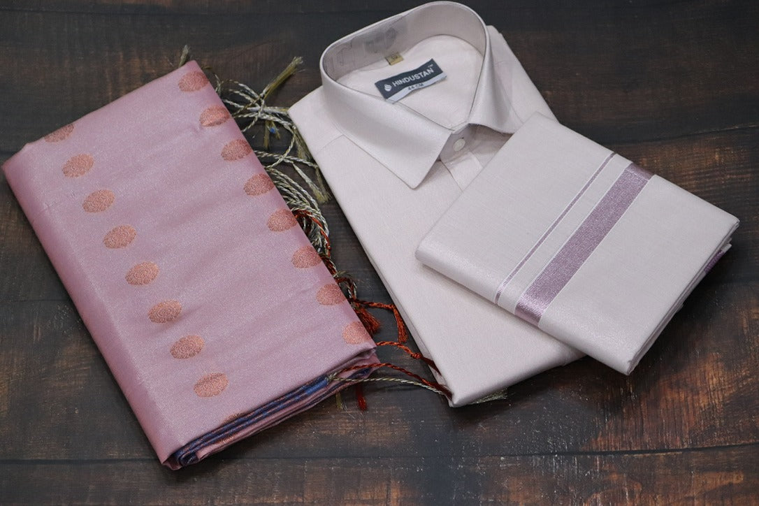 Raja Rani Tissue Onion Pink Matching Set & Saree Combo