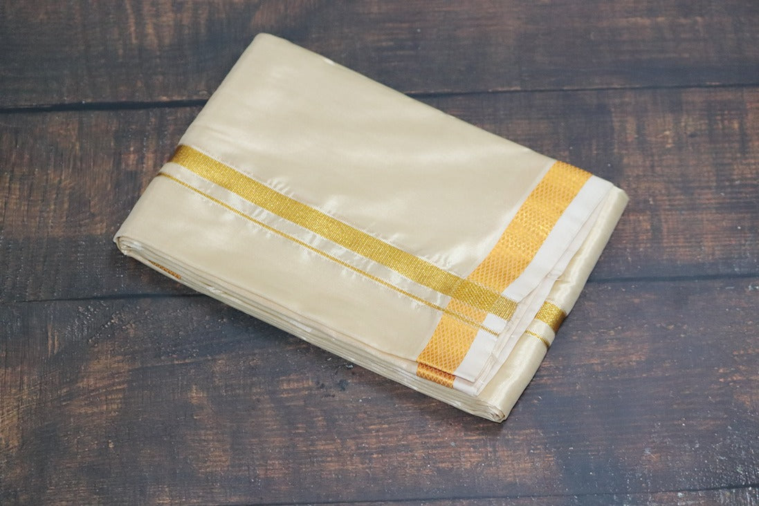 Artsilk Bright Gold Combo Set (Shirt Fabric+Dhoti) with 50k Gold Border