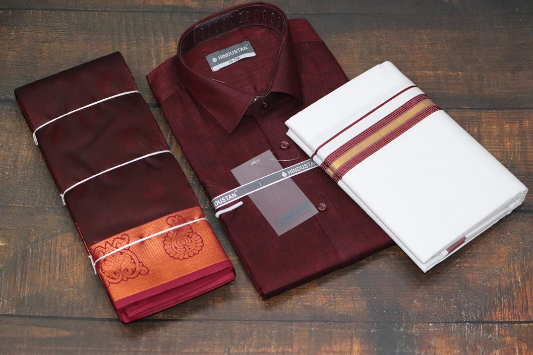 Raja Rani Matching Royal Maroon Set & Saree Combo