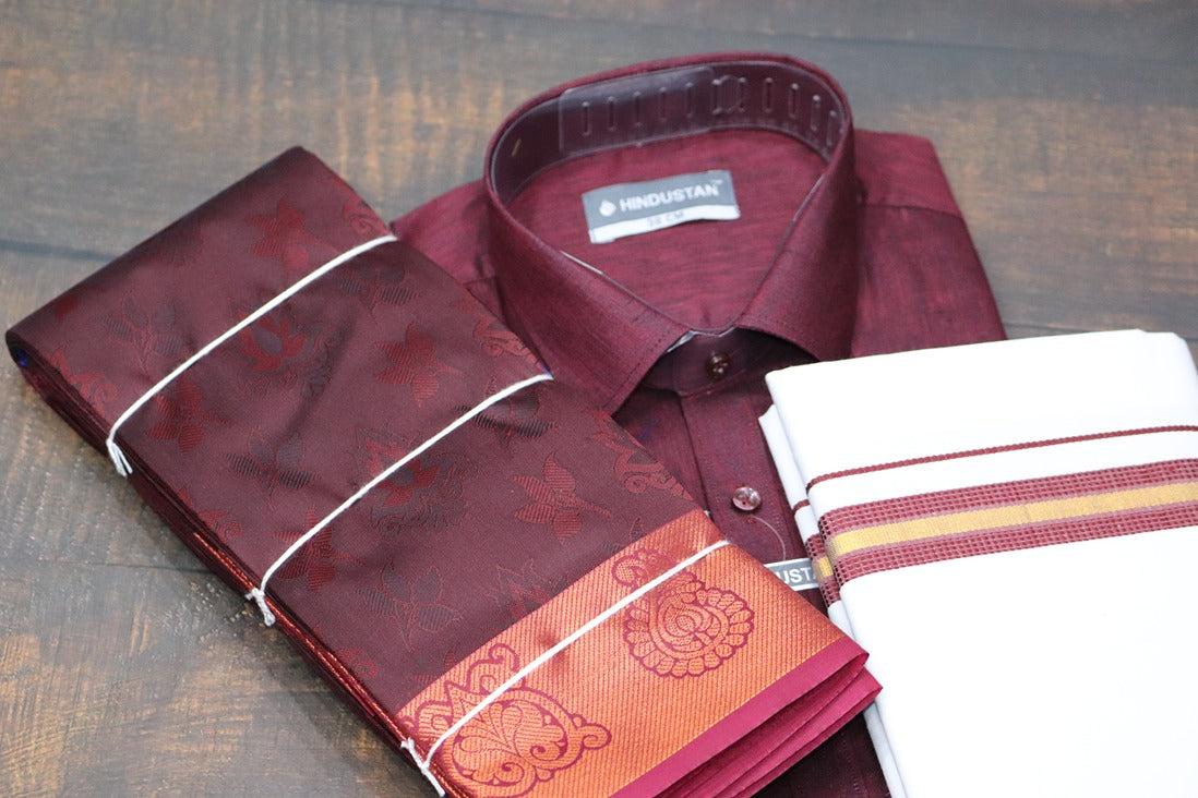 Raja Rani Matching Royal Maroon Set & Saree Combo