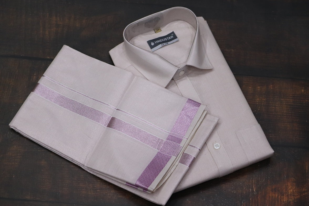 Tissue Onion Pink Matching Shirt+Dhoti Set