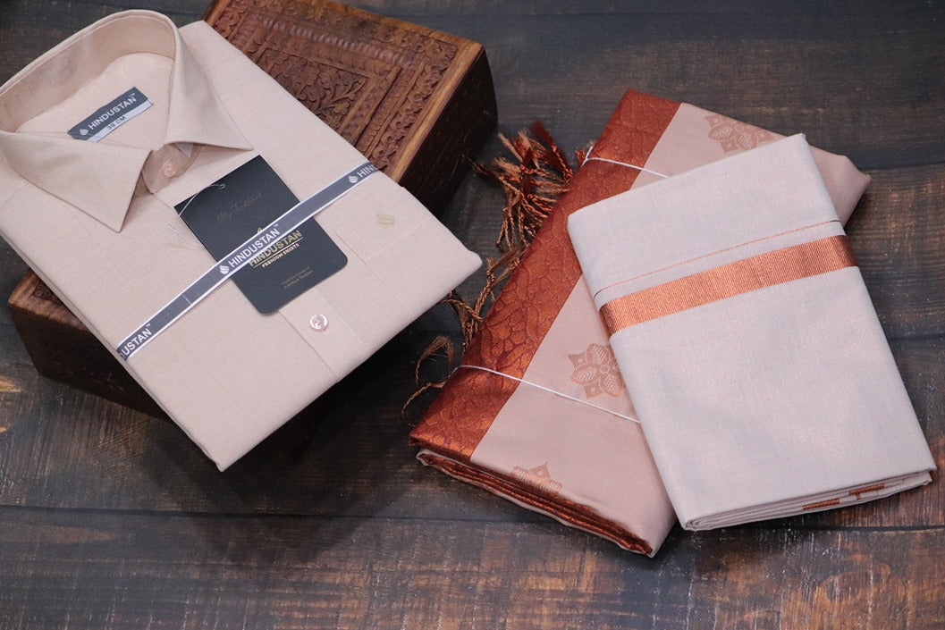 Raja Rani Readymade Tissue Copper Matching Set + Saree Combo