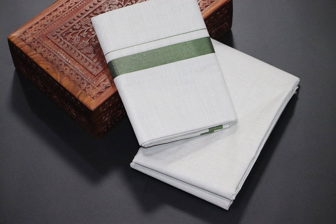 Tissue Dark Green Shirt Material+Dhoti