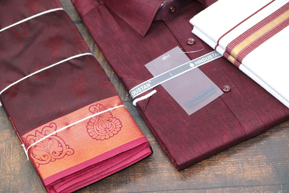 Raja Rani Matching Royal Maroon Set & Saree Combo