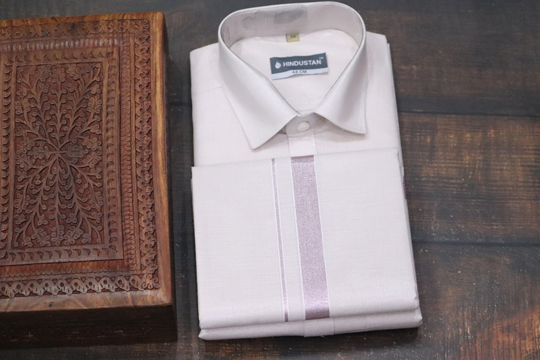Tissue Onion Pink Matching Shirt+Dhoti Set
