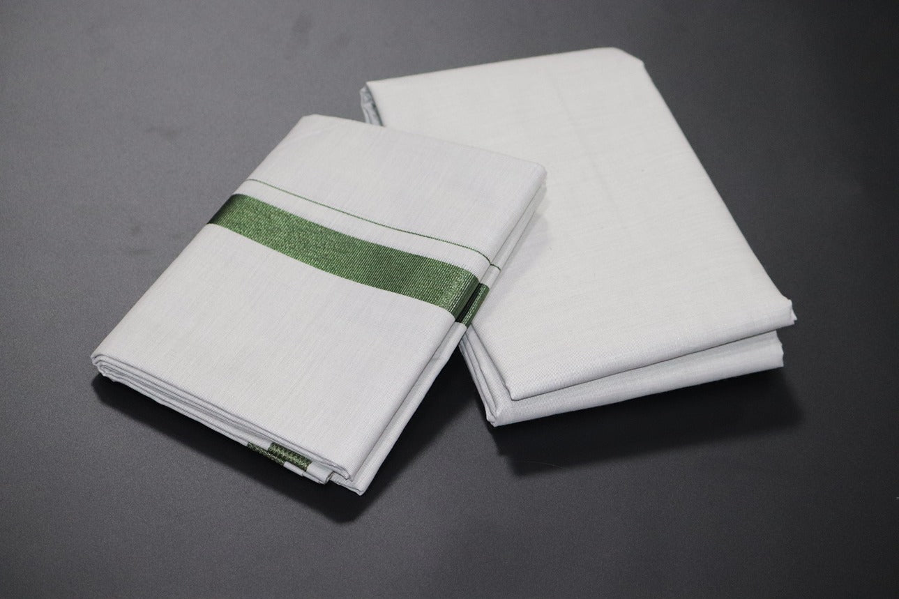 Tissue Dark Green Shirt Material+Dhoti