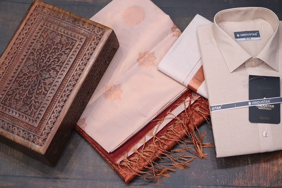 Raja Rani Readymade Tissue Copper Matching Set + Saree Combo