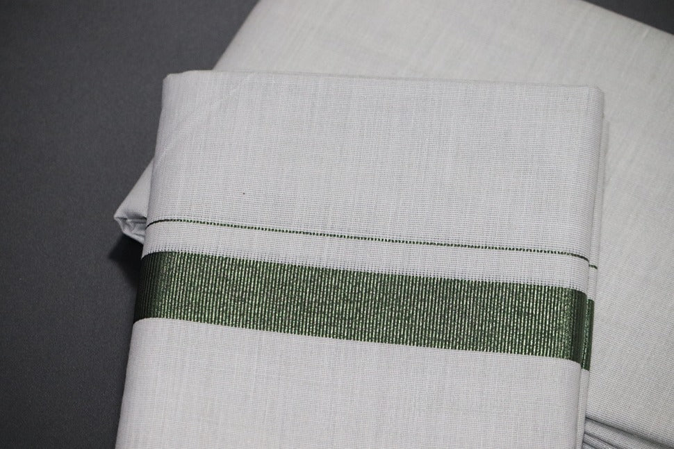 Tissue Dark Green Shirt Material+Dhoti