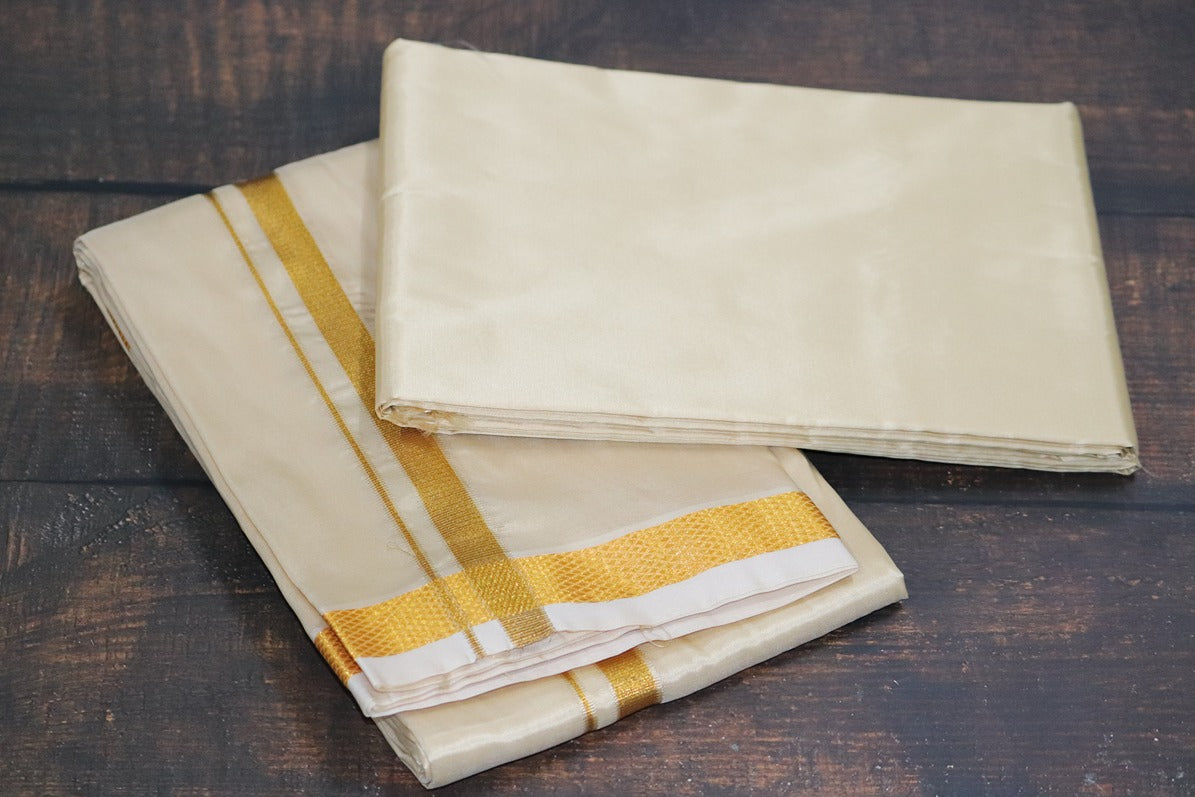 Artsilk Bright Gold Combo Set (Shirt Fabric+Dhoti) with 50k Gold Border