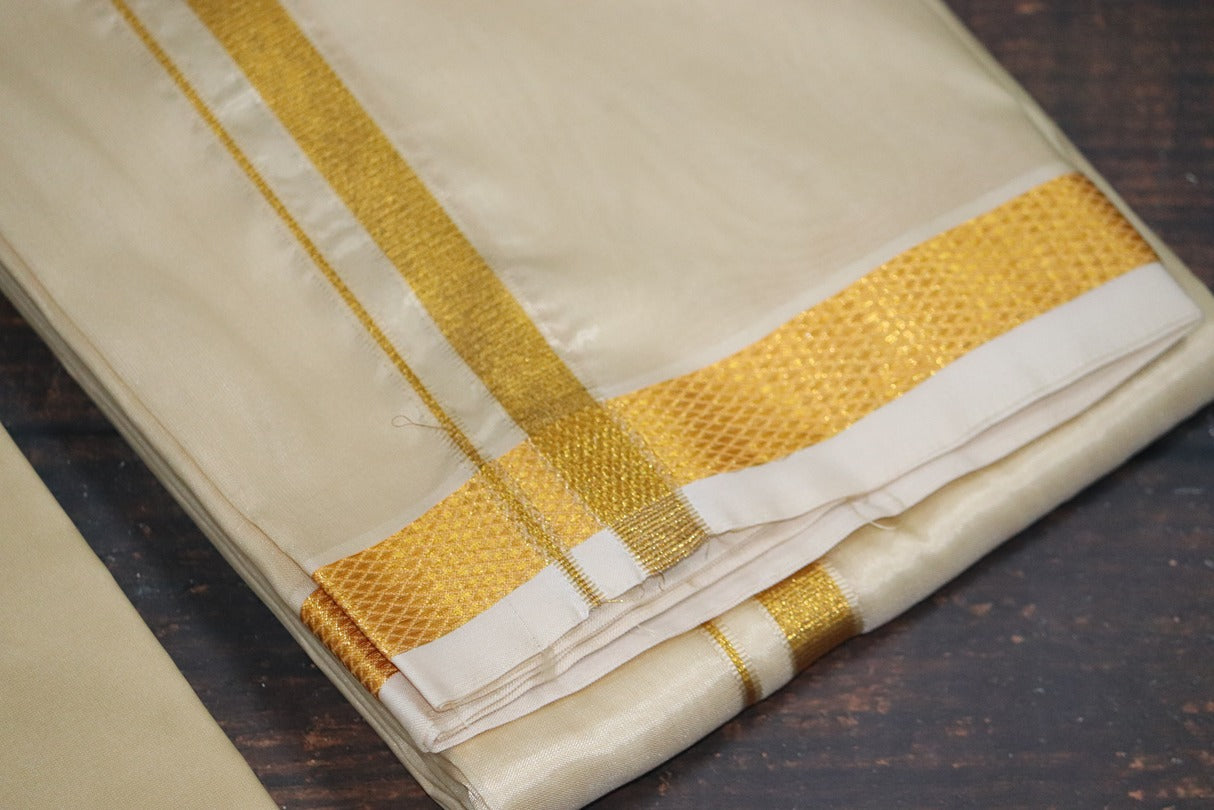 Artsilk Bright Gold Combo Set (Shirt Fabric+Dhoti) with 50k Gold Border