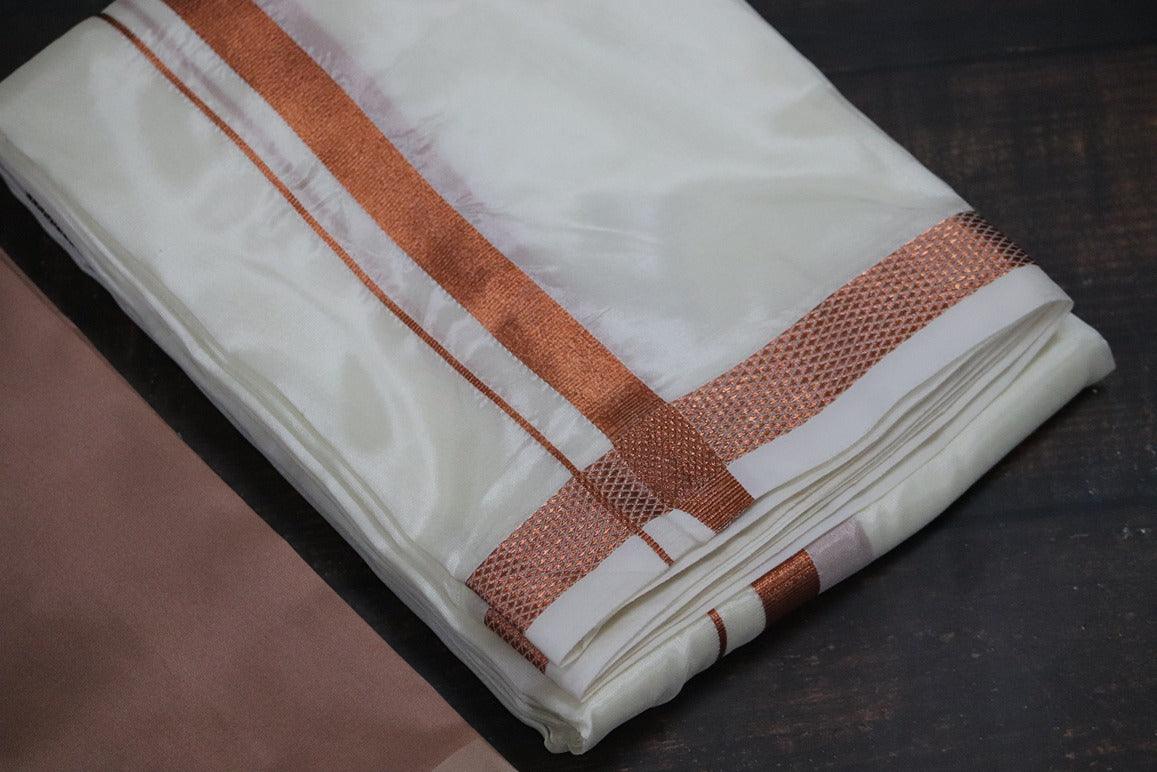 Artsilk Copper Shirt Fabric+White Dhoti with 50k Copper Dhoti