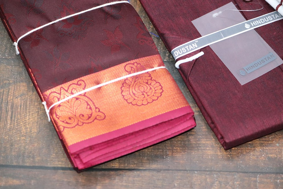 Raja Rani Matching Royal Maroon Set & Saree Combo