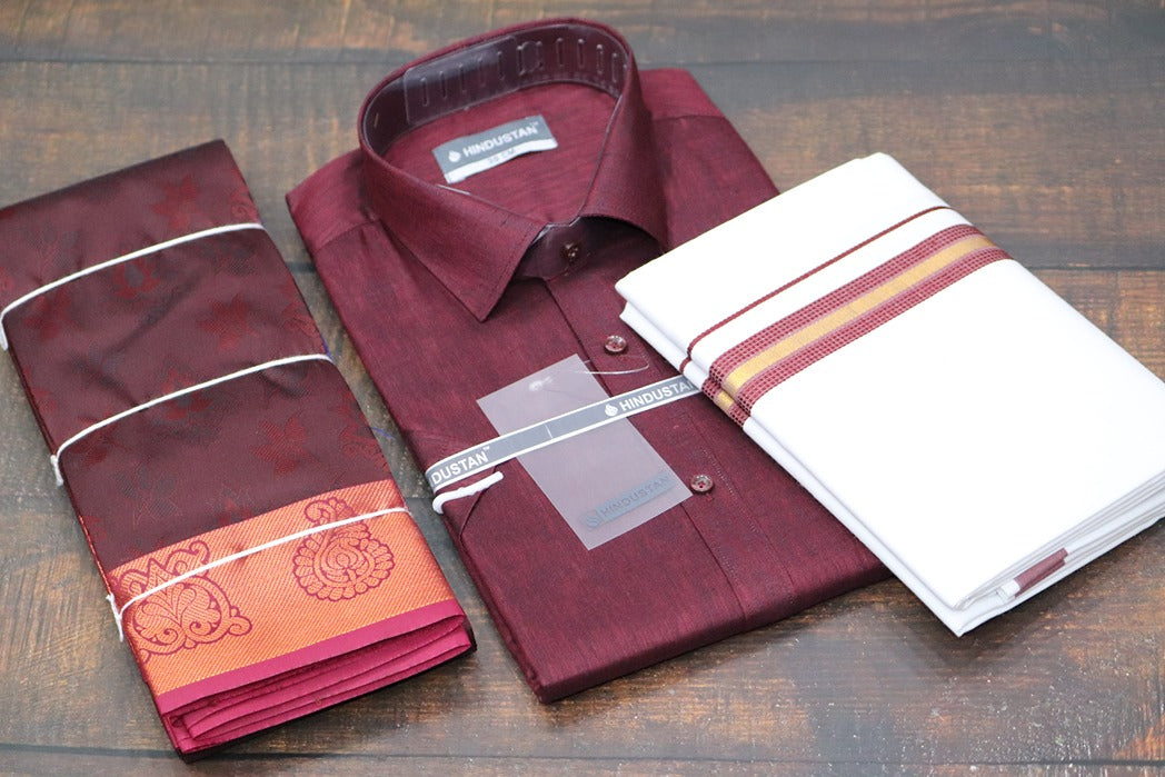 Raja Rani Matching Royal Maroon Set & Saree Combo