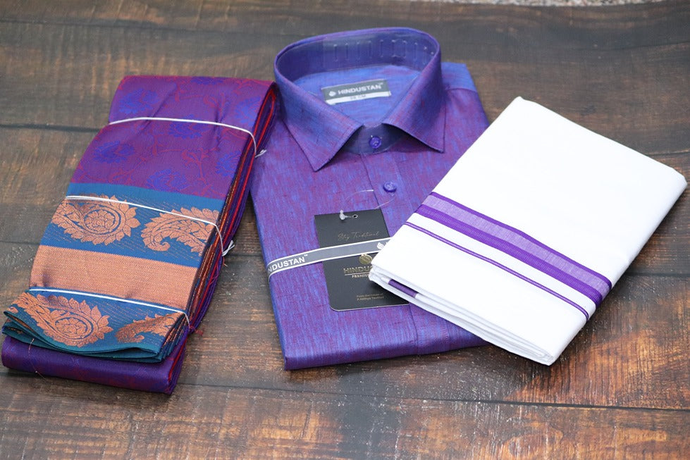 Raja Rani Indigo Violet Matching Set & Saree Combo