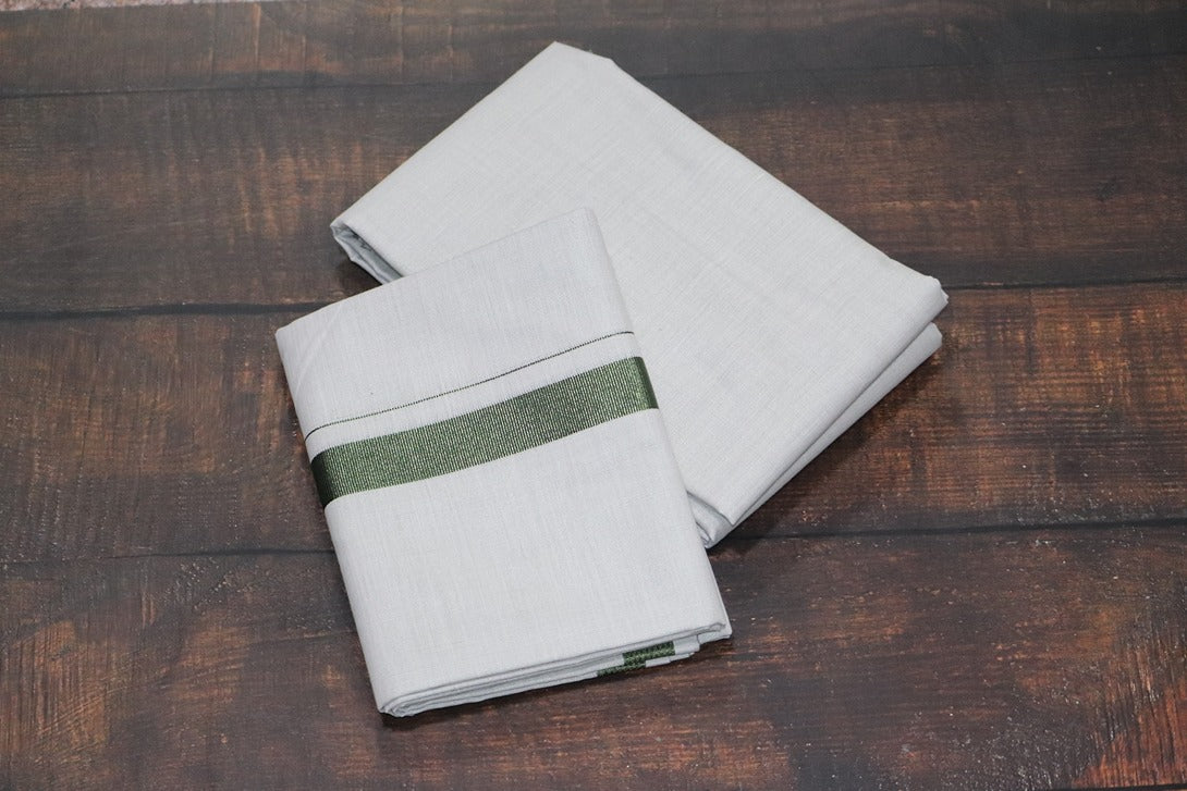 Tissue Dark Green Shirt Material+Dhoti