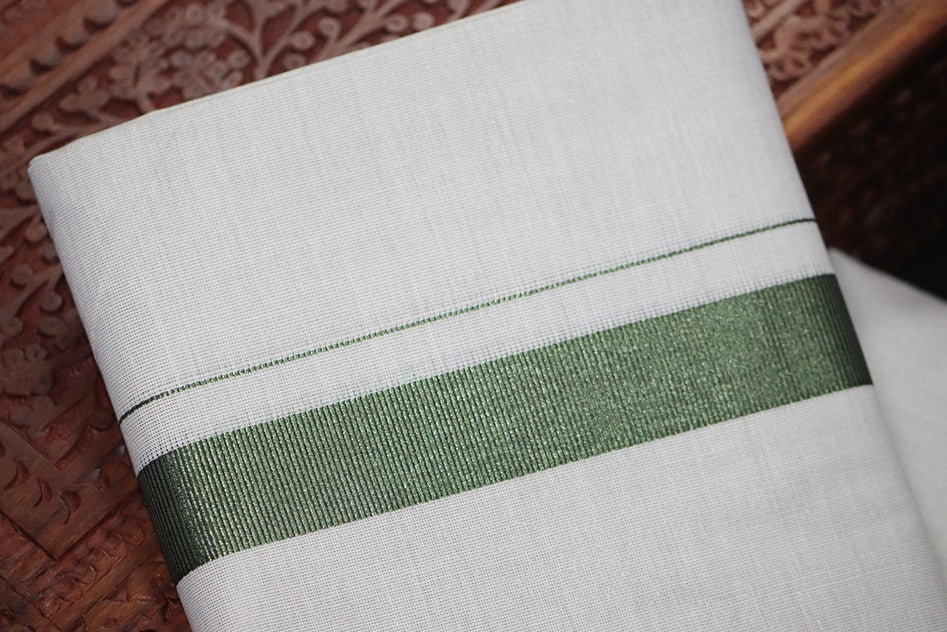 Tissue Dark Green Shirt Material+Dhoti