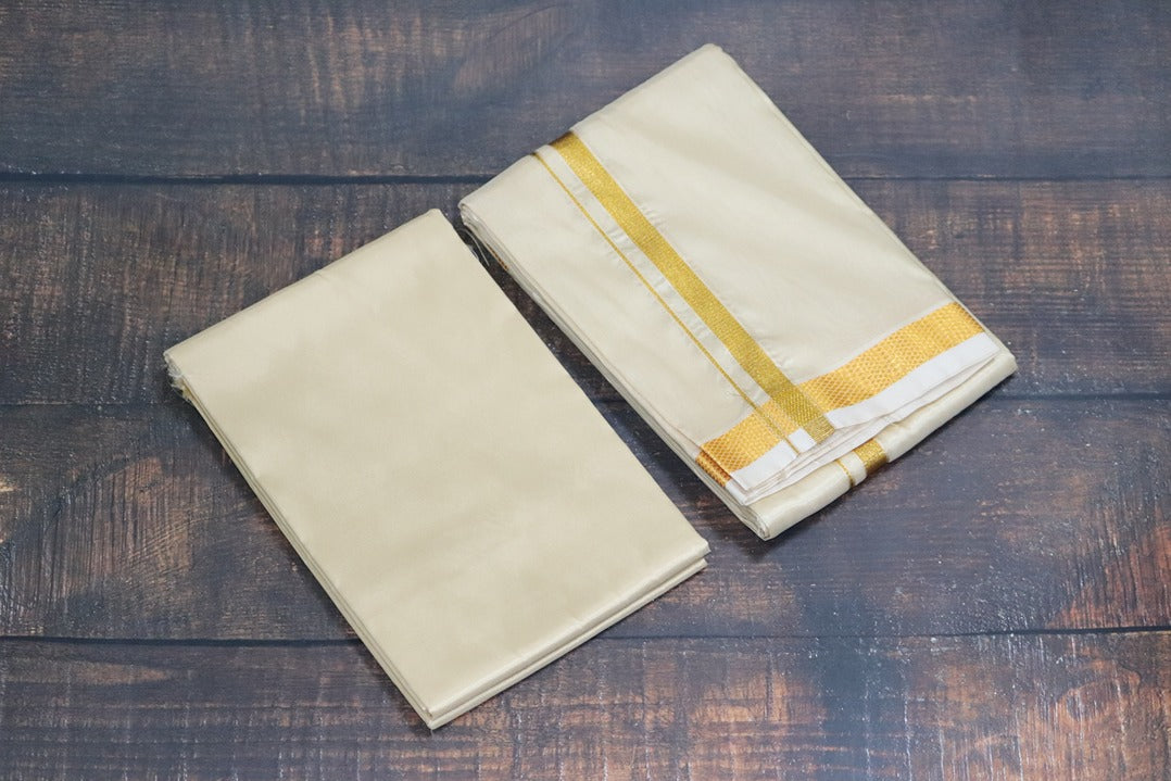Artsilk Bright Gold Combo Set (Shirt Fabric+Dhoti) with 50k Gold Border
