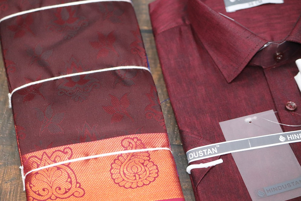 Raja Rani Matching Royal Maroon Set & Saree Combo