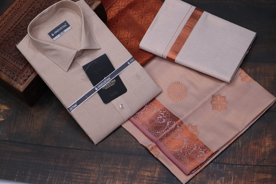 Raja Rani Readymade Tissue Copper Matching Set + Saree Combo