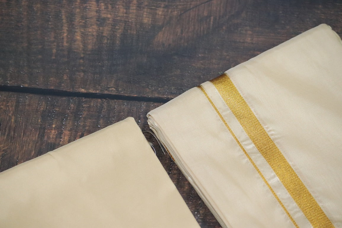 Artsilk Bright Gold Combo Set (Shirt Fabric+Dhoti) with 50k Gold Border