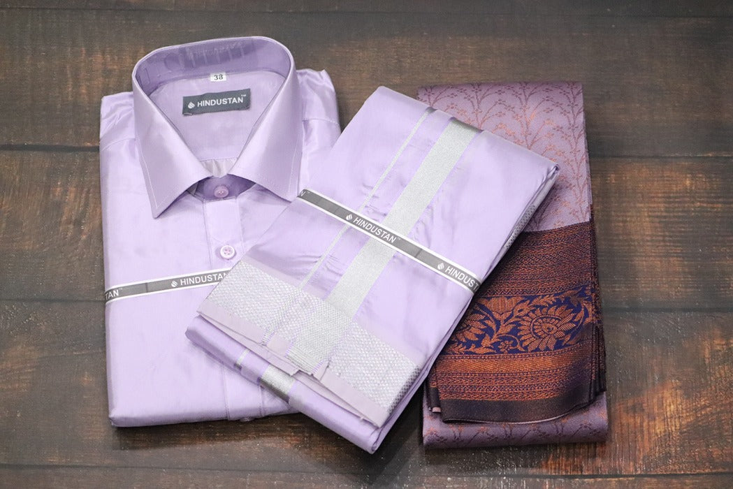 Raja Rani Artsilk Readymade Ultra Violet Shirt +70k Silver Border Matching Set & Saree Combo