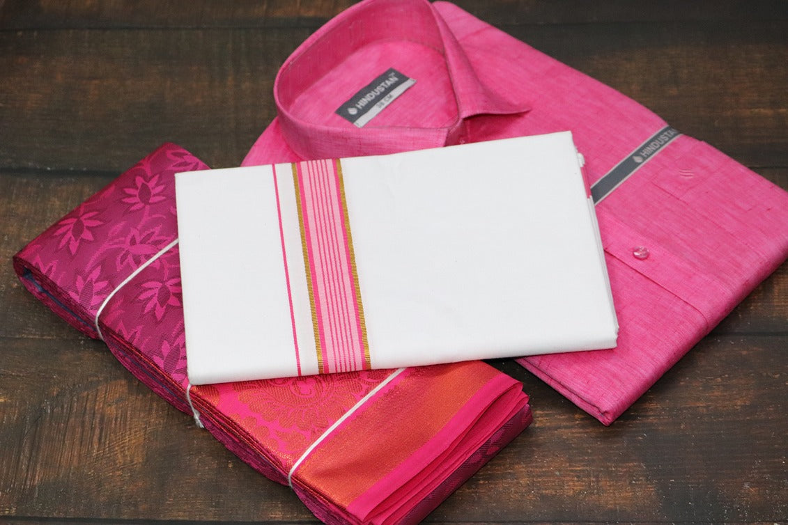 Raja Rani Matching Rosewood Pink Set & Saree Combo