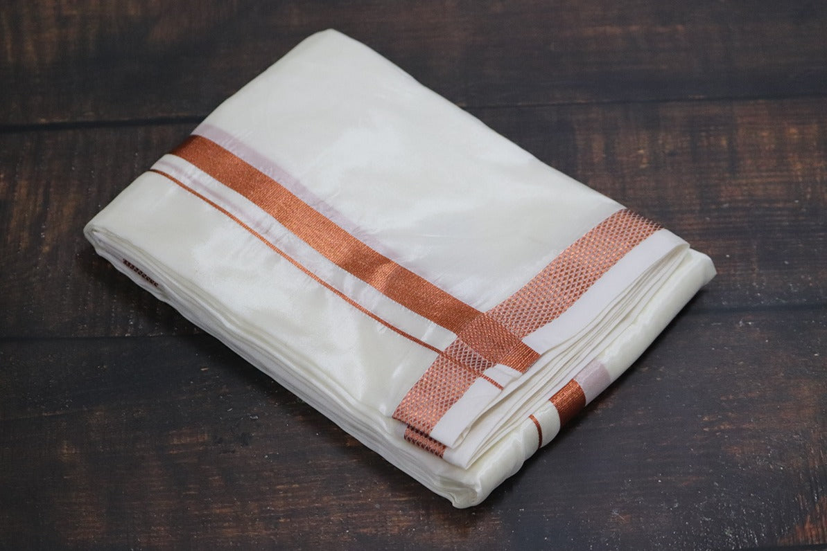 Artsilk Copper Shirt Fabric+White Dhoti with 50k Copper Dhoti