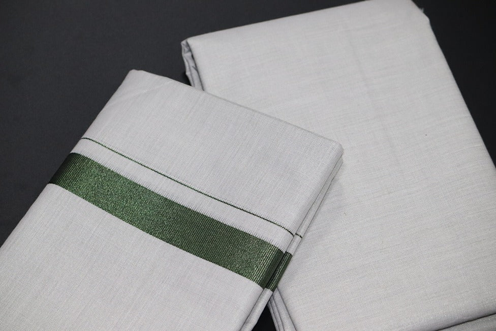 Tissue Dark Green Shirt Material+Dhoti