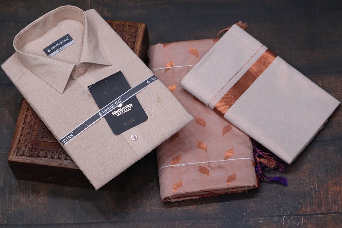 Raja Rani Readymade Tissue Copper Matching Set + Saree Combo