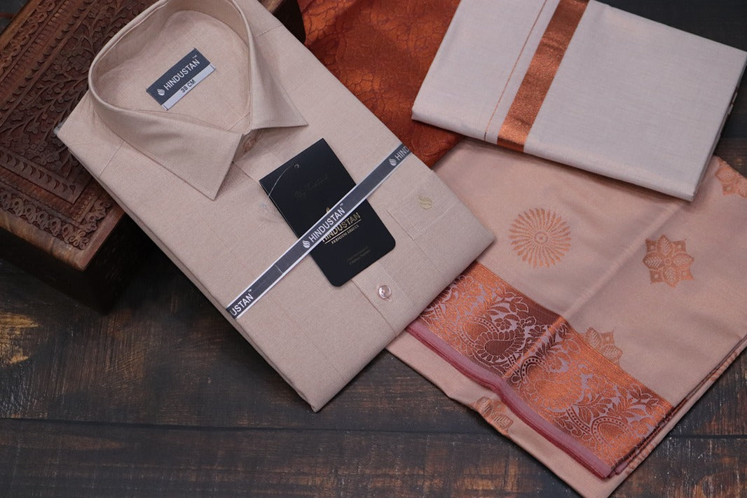 Raja Rani Readymade Tissue Copper Matching Set + Saree Combo