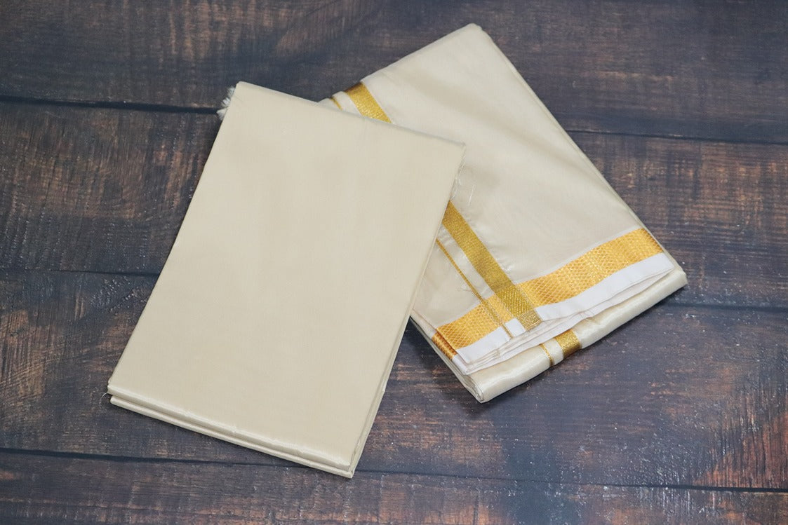 Artsilk Bright Gold Combo Set (Shirt Fabric+Dhoti) with 50k Gold Border