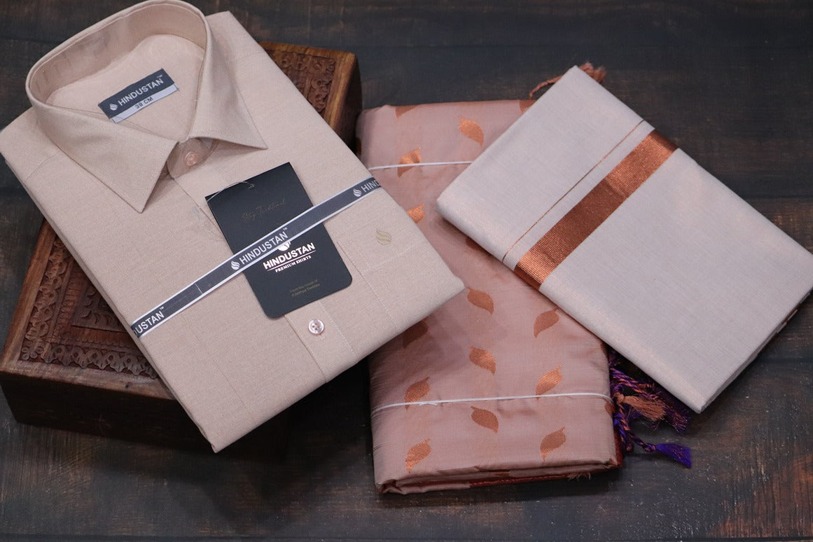 Raja Rani Readymade Tissue Copper Matching Set + Saree Combo