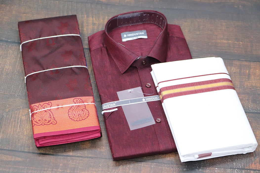 Raja Rani Matching Royal Maroon Set & Saree Combo