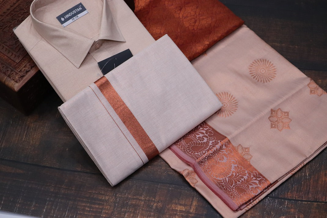 Raja Rani Readymade Tissue Copper Matching Set + Saree Combo