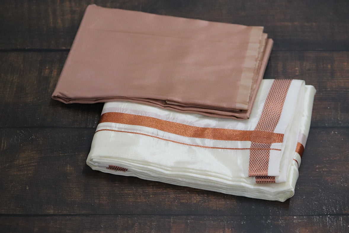 Artsilk Copper Shirt Fabric+White Dhoti with 50k Copper Dhoti