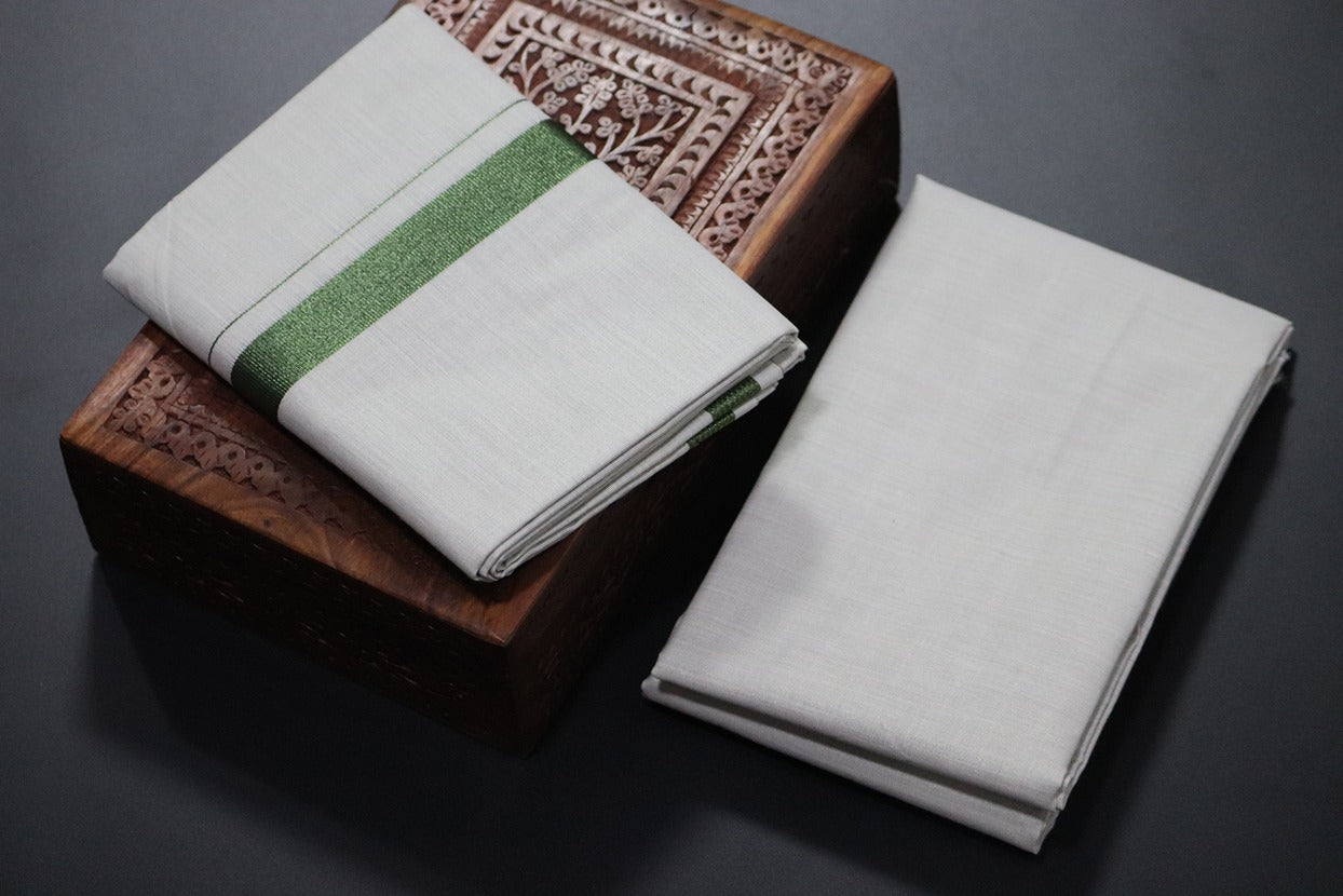 Tissue Dark Green Shirt Material+Dhoti