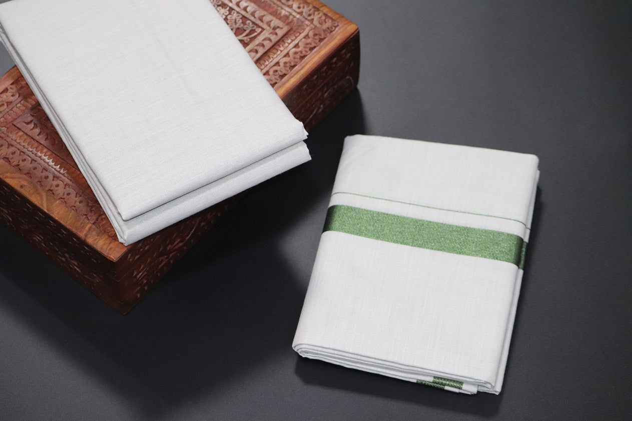 Tissue Dark Green Shirt Material+Dhoti