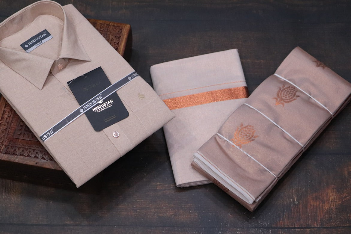 Raja Rani Readymade Tissue Copper Matching Set + Saree Combo