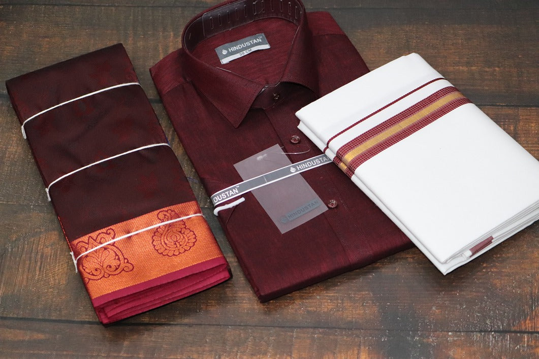 Raja Rani Matching Royal Maroon Set & Saree Combo