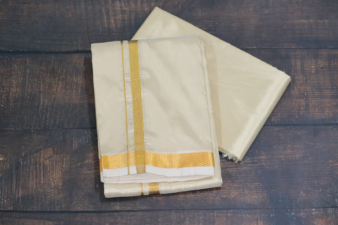 Artsilk Bright Gold Combo Set (Shirt Fabric+Dhoti) with 50k Gold Border