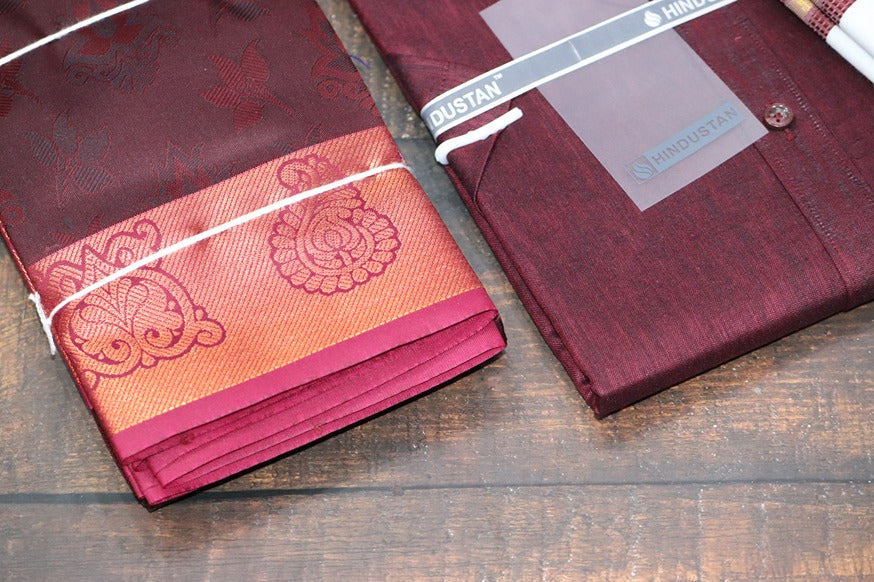 Raja Rani Matching Royal Maroon Set & Saree Combo