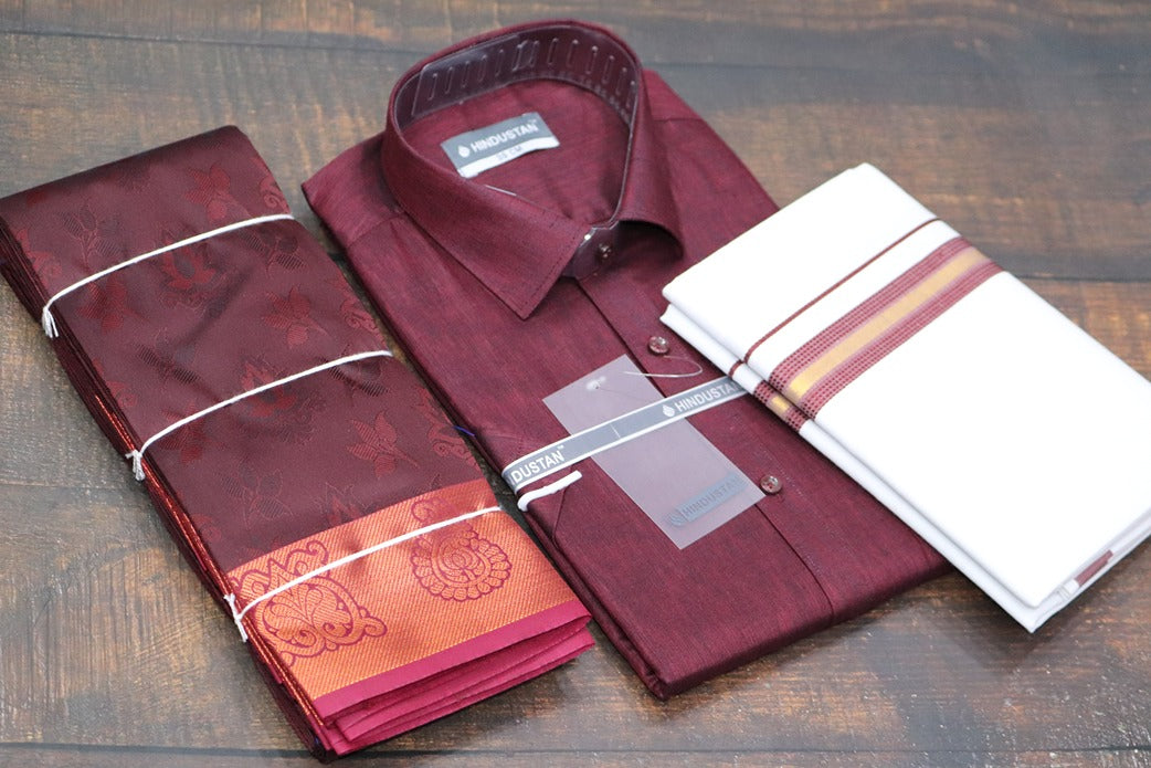 Raja Rani Matching Royal Maroon Set & Saree Combo